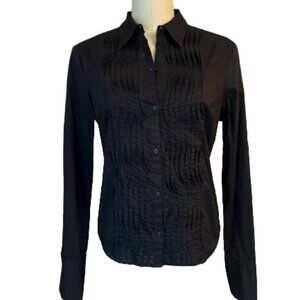 The Limited Black Button Down Tailored Women's Tuxedo Pleated Shirt Blouse - EUC